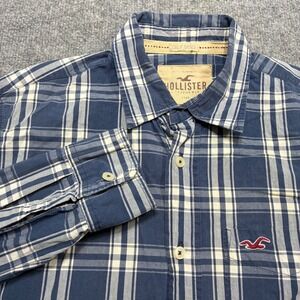 Hollister Epic Flex Shirt Mens L Blue White Plaid Long Sleeve